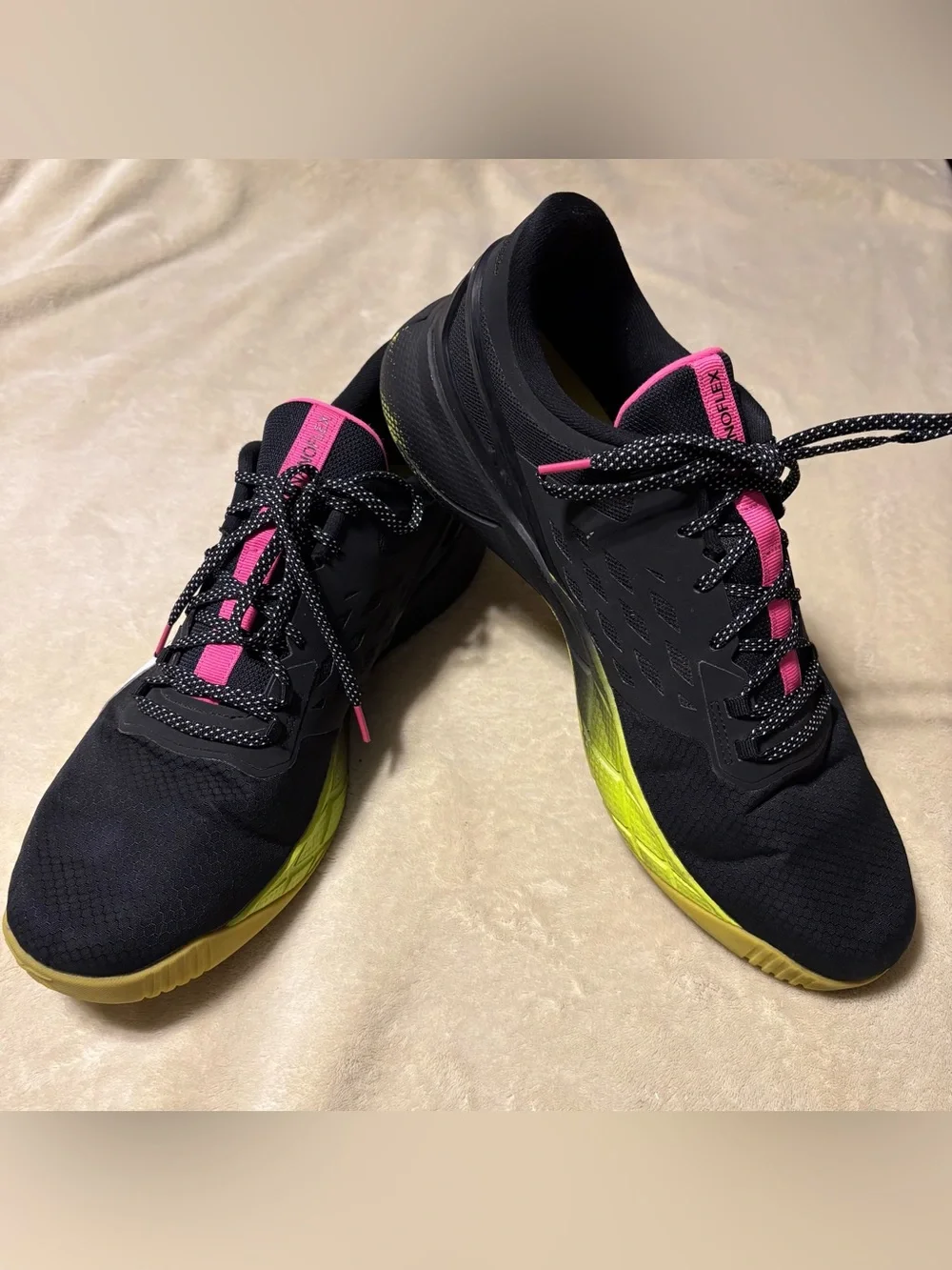 Reebok Black Sneakers with Pink Tongue and Lime Trim